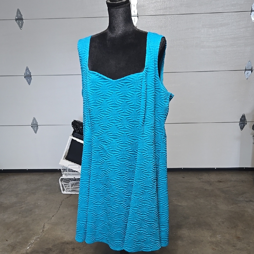 Blue Textured Sleeveless A-line Dress